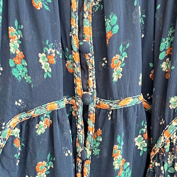 Anthropologie Womens Babydoll PeasantTop Size L Floral Boho Sheer Croppped - Picture 2 of 11